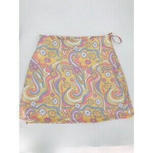 Princess Polly Mini Wrap Skirt‎ Womens 8 Pink/Yellow Floral Psychedelic Print